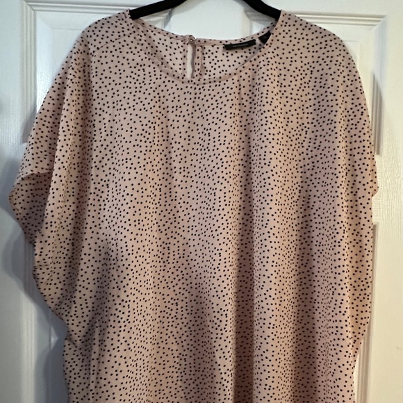 Halogen 3X Light Pink & Black Polka Dot Blouse – Short Sleeves - Picture 1 of 6